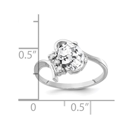 14K Weißgold 8x6mm Oval Zirkonia A Echt Diamant Ring
