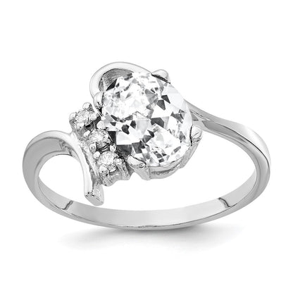 14K Weißgold 8x6mm Oval Zirkonia A Echt Diamant Ring
