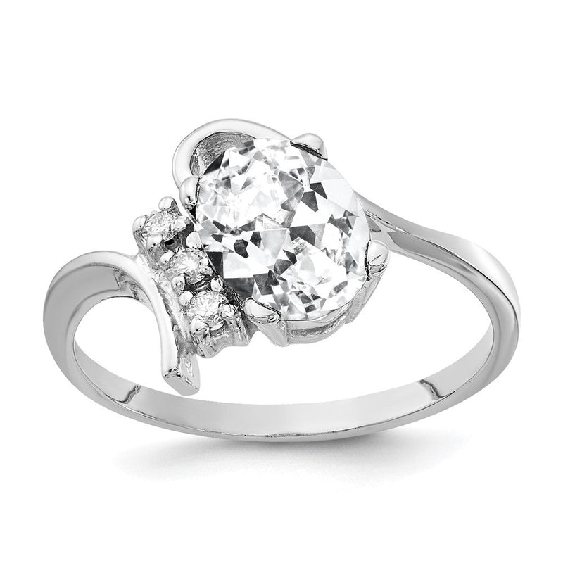 14K Weißgold 8x6mm Oval Zirkonia A Echt Diamant Ring