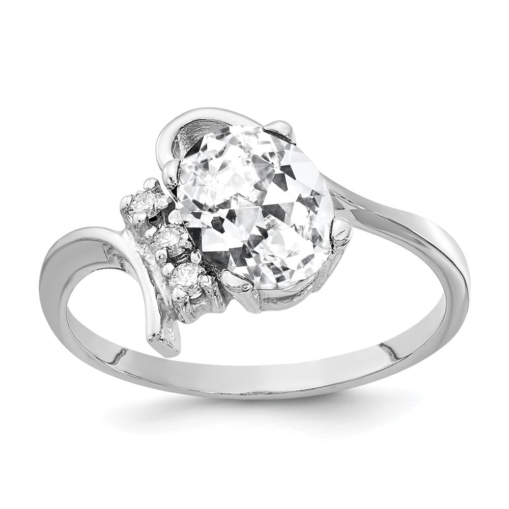 Massiv 14K Weißgold 8x6mm Oval Zirkonia Aaa Synthetisch Zirkonia Ring