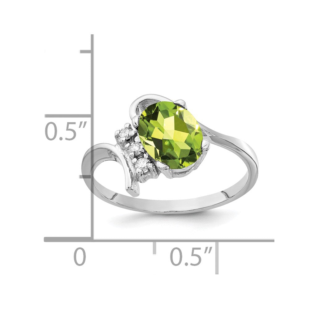 14K Weißgold 8x6mm Oval Peridot Karo A Echt Diamant Ring