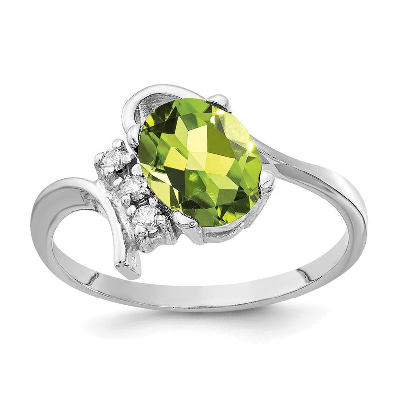 14K Weißgold Ring mit 8x6 mm ovalem Peridot und echten Diamanten VS