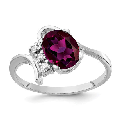 14K Weißgold 8x6mm Oval Rhodolith Granat Aa Diamant Ring