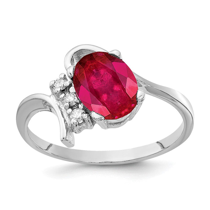 14K Weißgold Ring mit 8x6 mm ovalem Rubin VS und echten Diamanten
