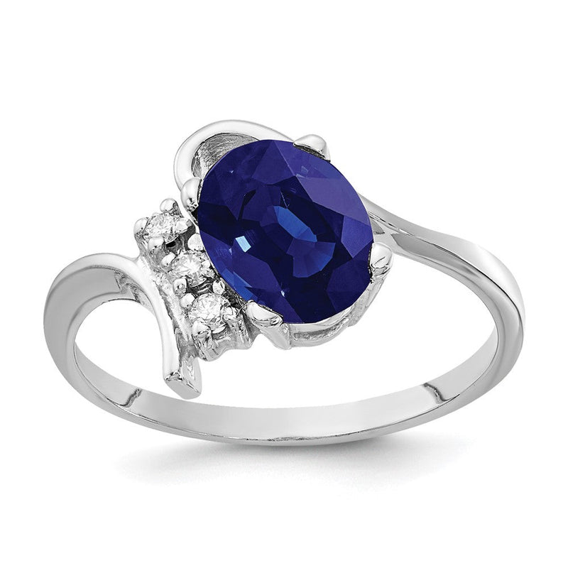 14K Weißgold Ring mit ovalem 8x6mm Saphir AAA und echten Diamanten