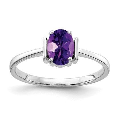 14K Weißgold Ring mit ovalem Amethyst, 7x5 mm