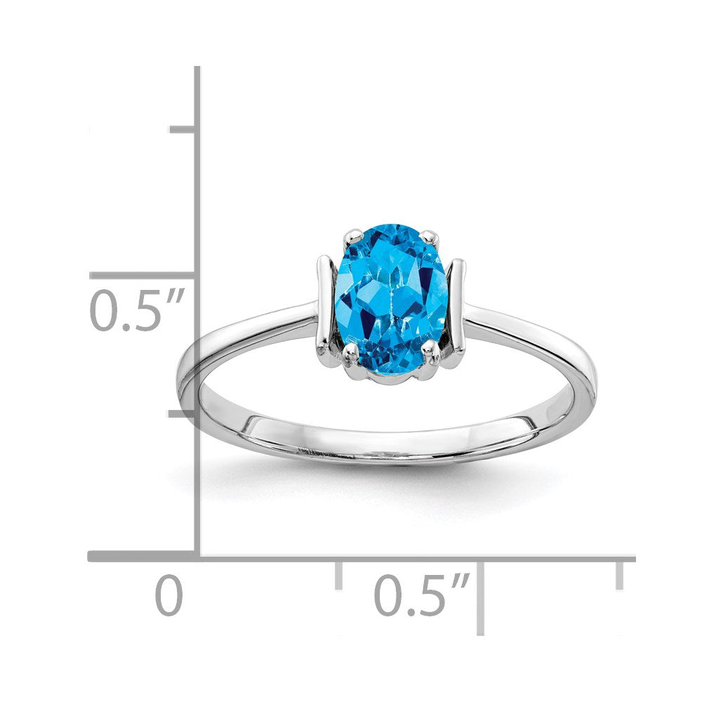 14K Weißgold Ring mit ovalem Blautopas 7x5 mm