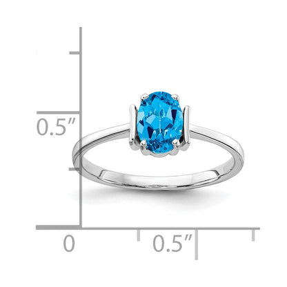 14K Weißgold Ring mit ovalem Blautopas 7x5 mm