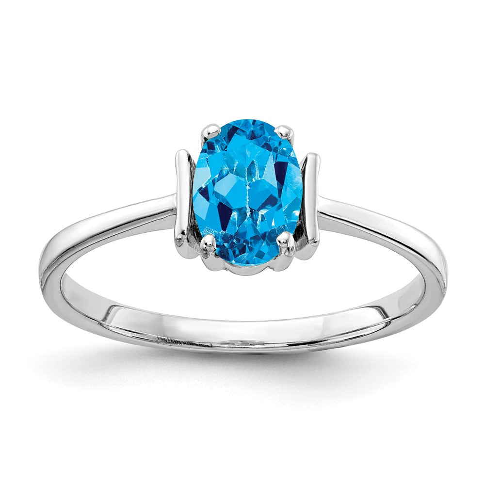 14K Weißgold Ring mit ovalem Blautopas 7x5 mm