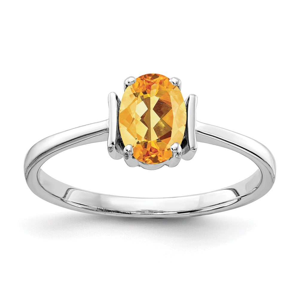14K Weißgold Ring mit ovalem Citrin im Karo-Schliff, 7x5mm