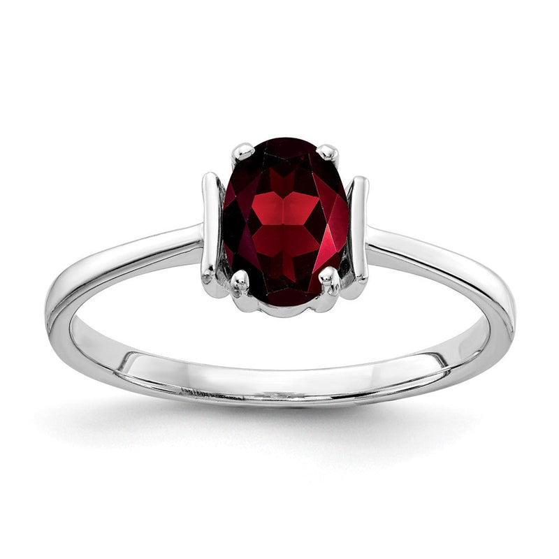 14K Weißgold Ring mit ovalem Granat im Karo-Schliff, 7x5mm