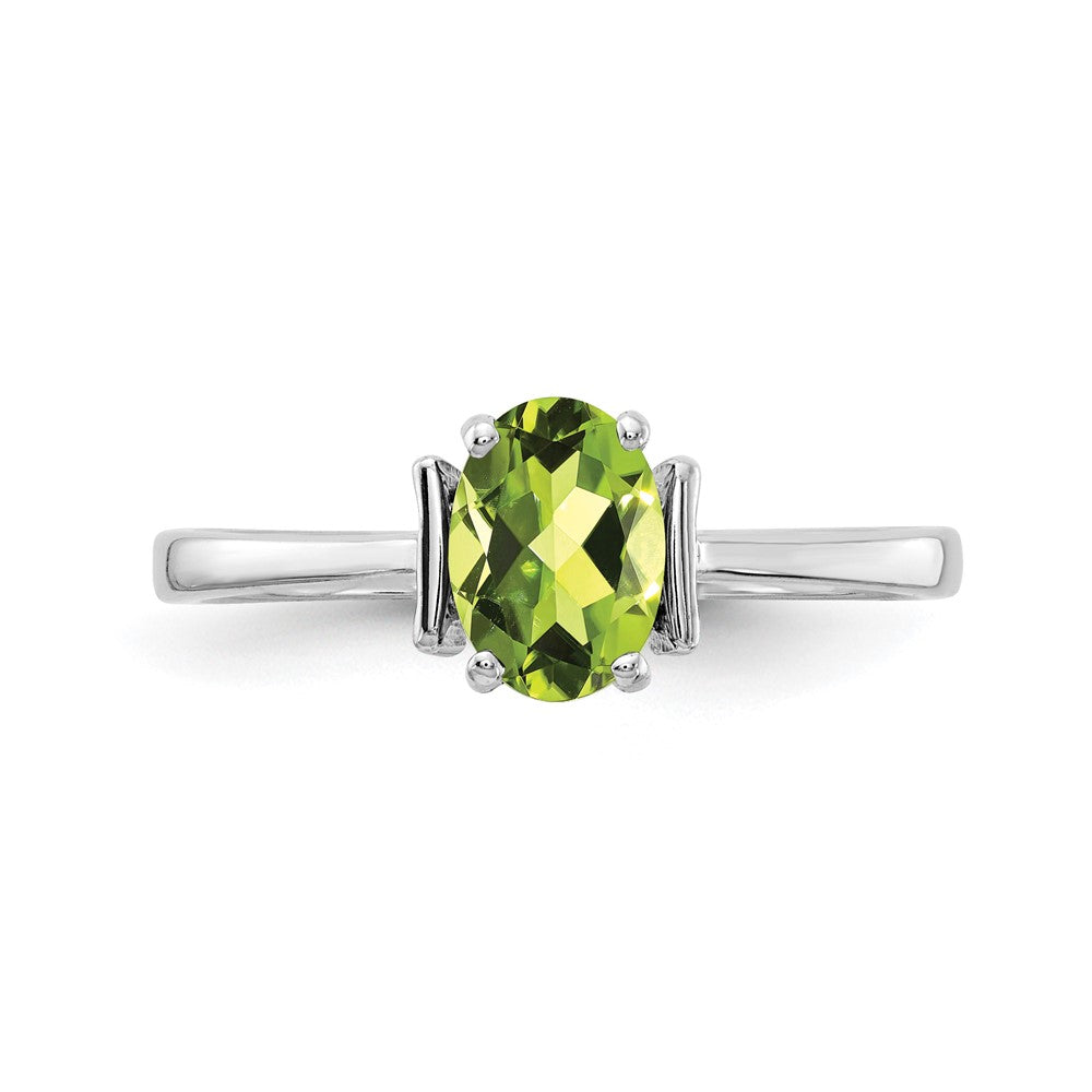 14K Weißgold Ring mit ovalem Peridot, 7x5 mm
