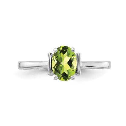 14K Weißgold Ring mit ovalem Peridot, 7x5 mm