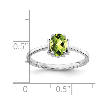 14K Weißgold Ring mit ovalem Peridot, 7x5 mm