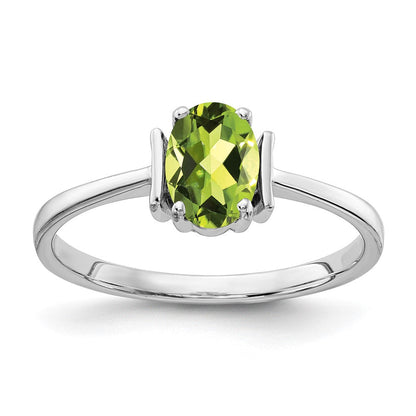 14K Weißgold Ring mit ovalem Peridot, 7x5 mm