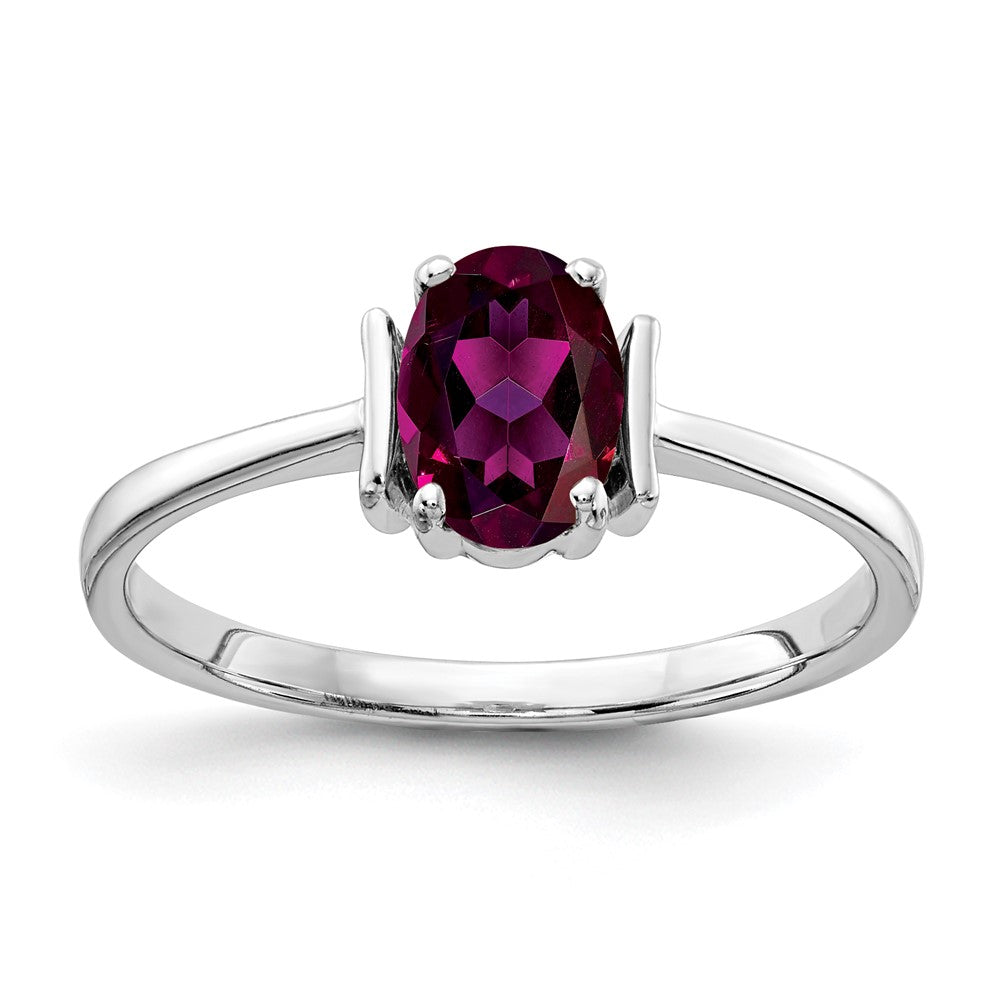 14K Weißgold Ring mit ovalem Rhodolith-Granat, 7x5mm