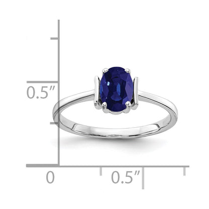 14K Weißgold Ring mit ovalem Saphir 7x5mm