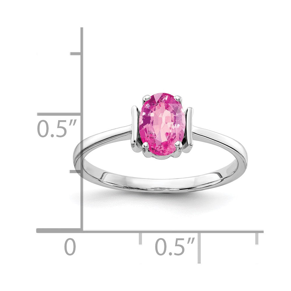 14K Weißgold Ring mit ovalem rosa Saphir 7x5mm