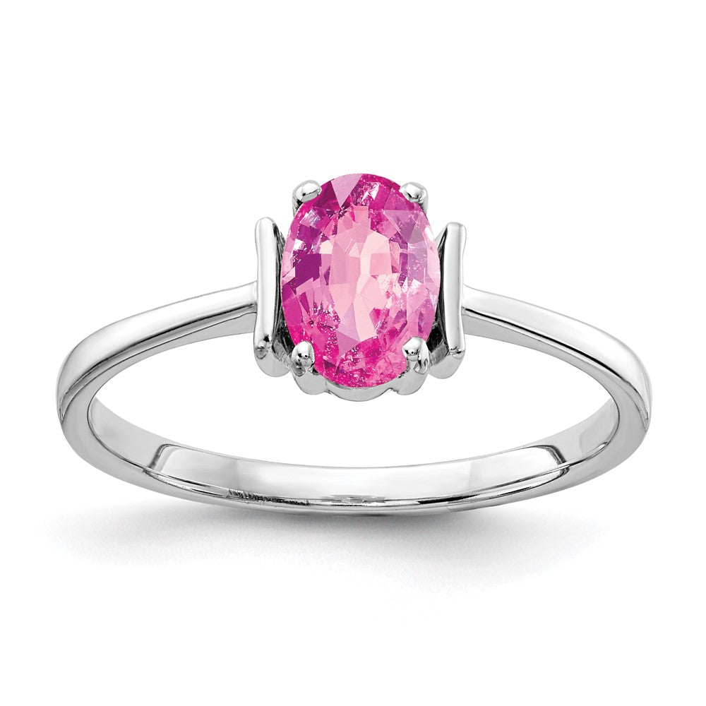 14K Weißgold Ring mit ovalem rosa Saphir 7x5mm
