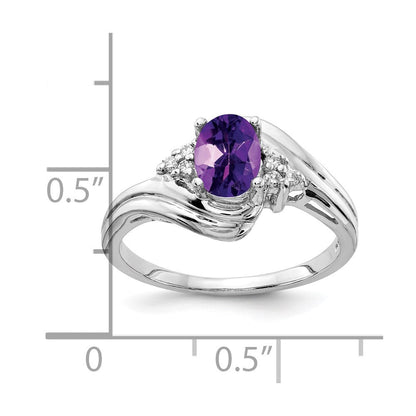 14k Weißgold Ring mit Amethyst im Oval-Schachbrettschliff, 7 x 5 mm, und natürlichem Diamant