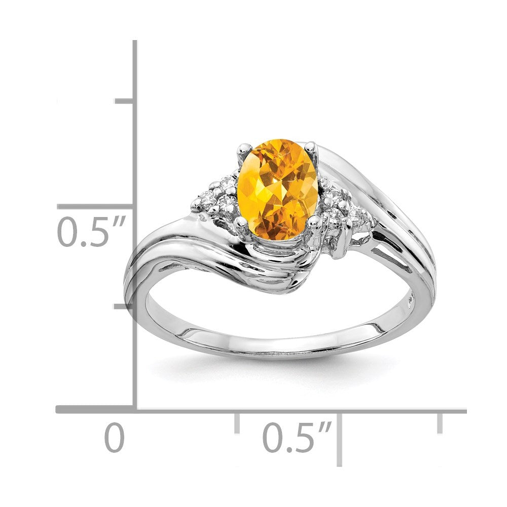 14K Weißgold 7x5mm Oval Citrin A Echt Diamant Ring