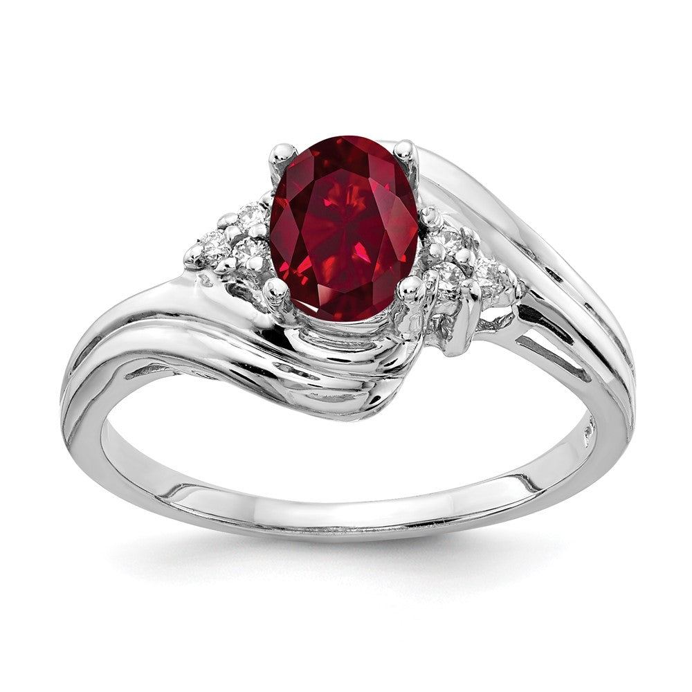 14K Weißgold 7x5mm Oval Erzeugt Rubin A Echt Diamant Ring