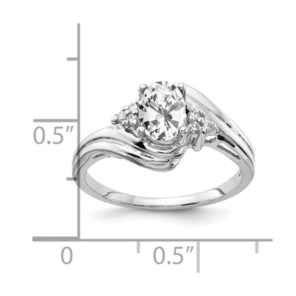 Massiv 14K Weißgold 7x5mm Oval Zirkonia Aaa Synthetisch Zirkonia Ring
