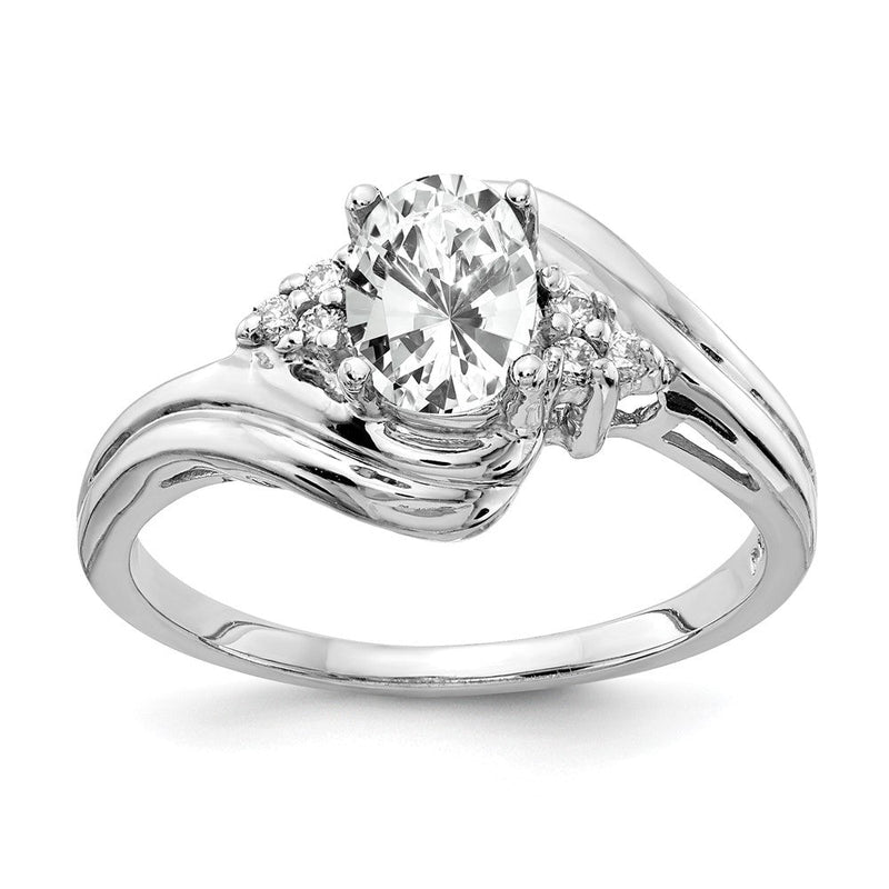 14K Weißgold Ring mit ovalem Zirkonia 7 x 5 mm und echtem Diamanten VS