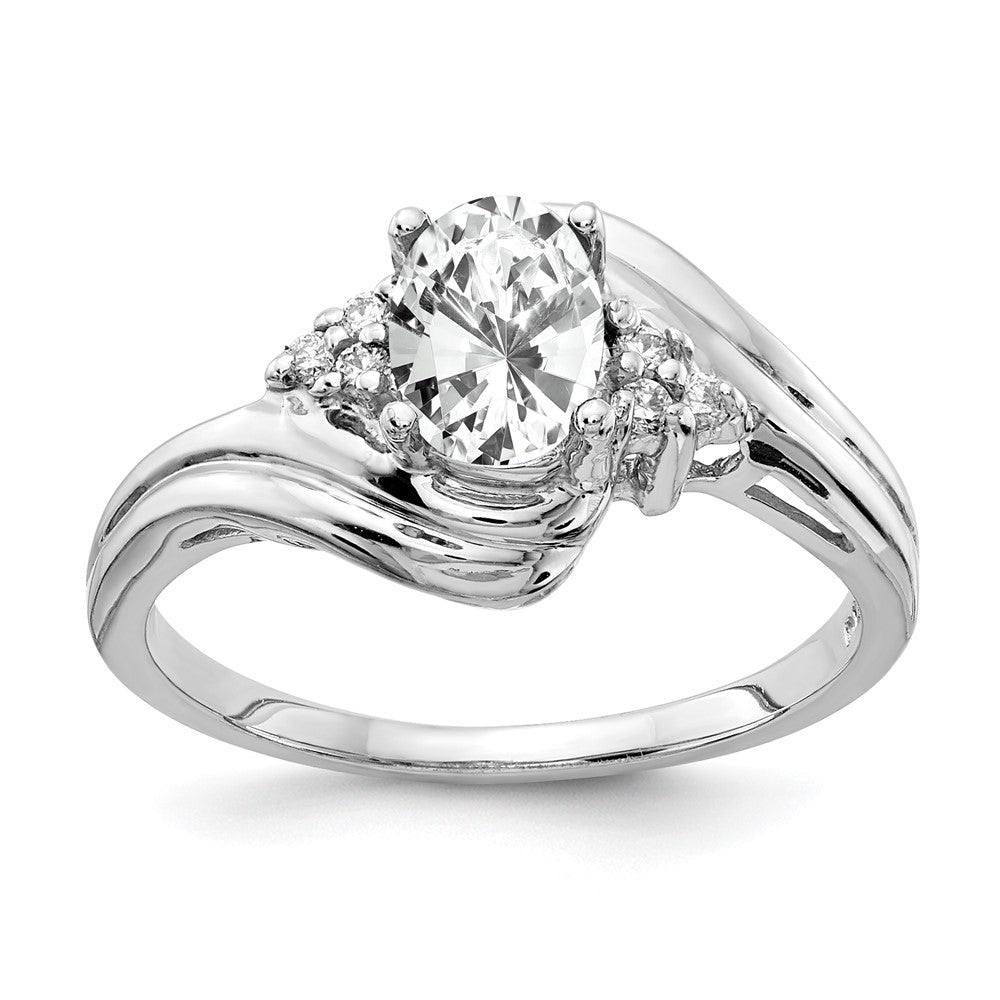 Massiv 14K Weißgold 7x5mm Oval Zirkonia Vs Synthetisch Zirkonia Ring