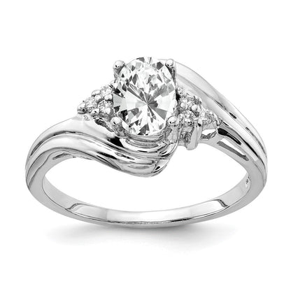 Massiv 14K Weißgold 7x5mm Oval Zirkonia Aa Synthetisch Zirkonia Ring