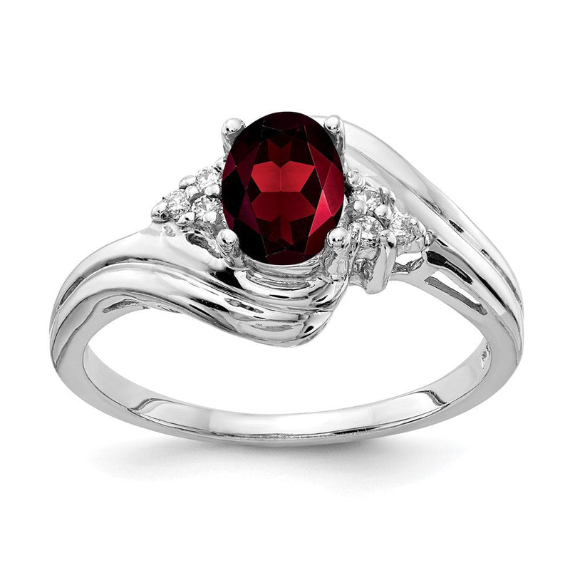 14K Weißgold Ring mit 7x5 mm Granat im Schachbrett-Schliff (Oval) und echten Diamanten VS