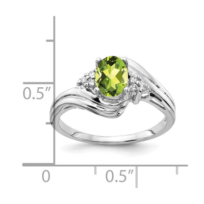 14K Weißgold Ring mit ovalem Peridot im Schachbrettschliff, 7x5 mm, AAA, und echten Diamanten