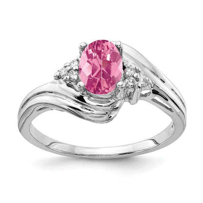 14K Weißgold 7x5mm Oval Rosa Turmalin Aa Diamant Ring