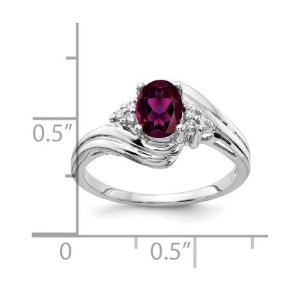 14K Weißgold 7x5mm Oval Rhodolith Granat A Diamant Ring