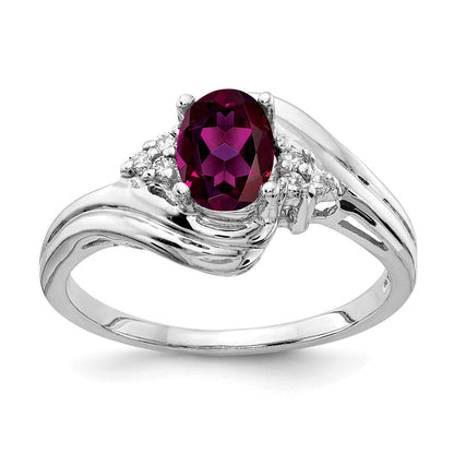 14K Weißgold 7x5mm Oval Rhodolith Granat A Diamant Ring