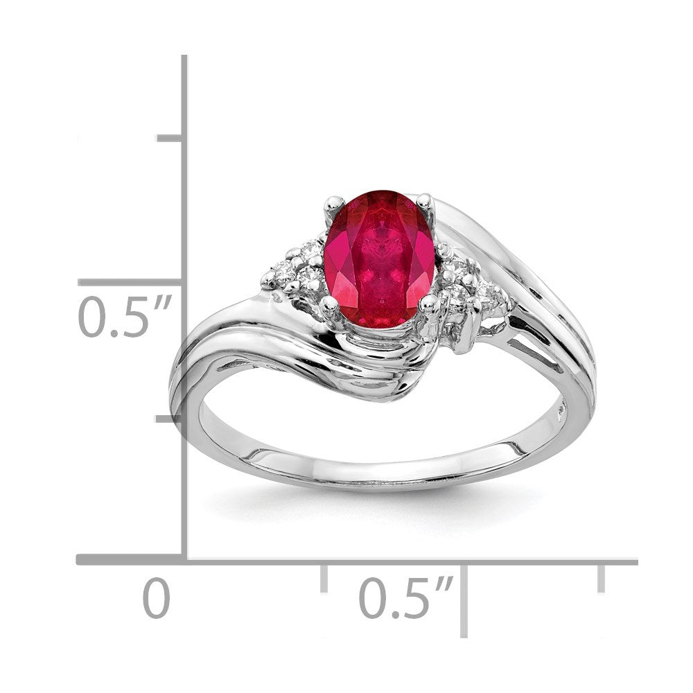 14K Weißgold 7x5mm Oval Rubin A Echt Diamant Ring