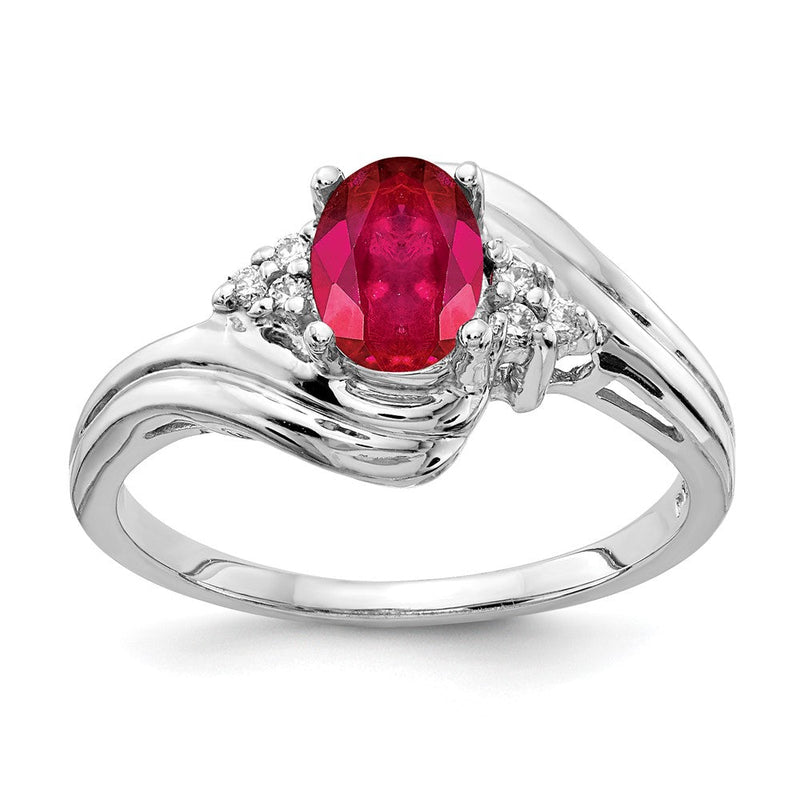14K Weißgold Ring mit ovalem 7x5 mm Rubin AAA und echten Diamanten