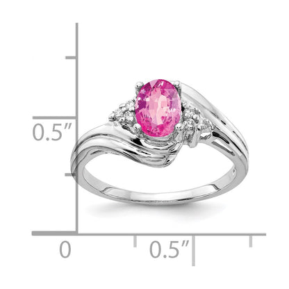 14K Weißgold 7x5mm Oval Rosa Saphir A Echt Diamant Ring