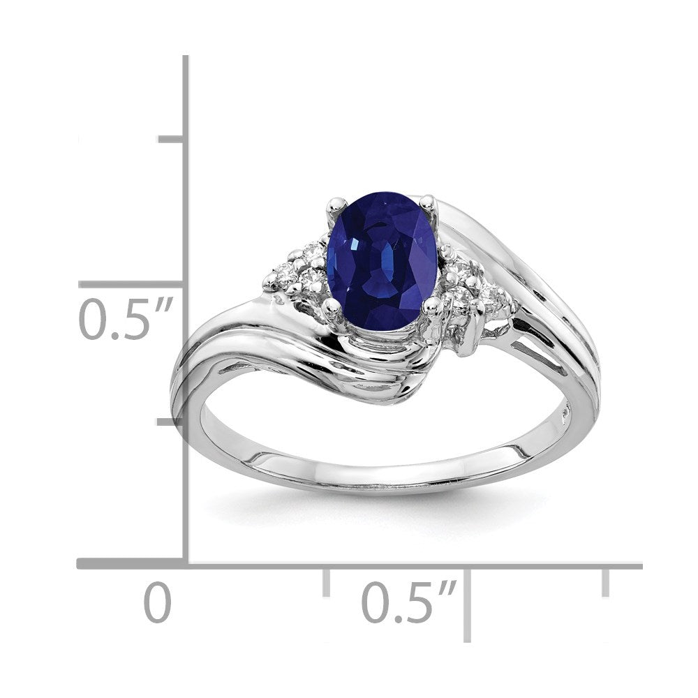 14K Weißgold Ring mit ovalem Saphir A, 7x5 mm, und echten Diamanten