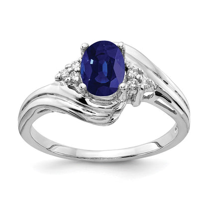 14K Weißgold Ring mit 7x5 mm Saphir im Oval-Schliff VS und echten Diamanten