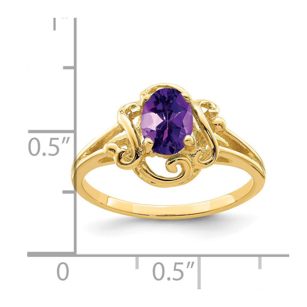 14K Gelbgold Ring mit ovalem Amethyst, 7x5 mm