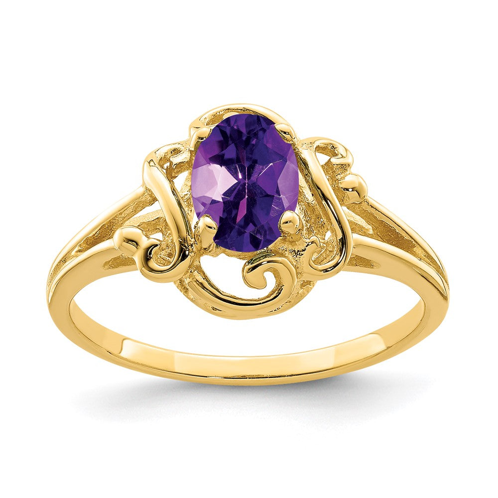 14K Gelbgold Ring mit ovalem Amethyst, 7x5 mm