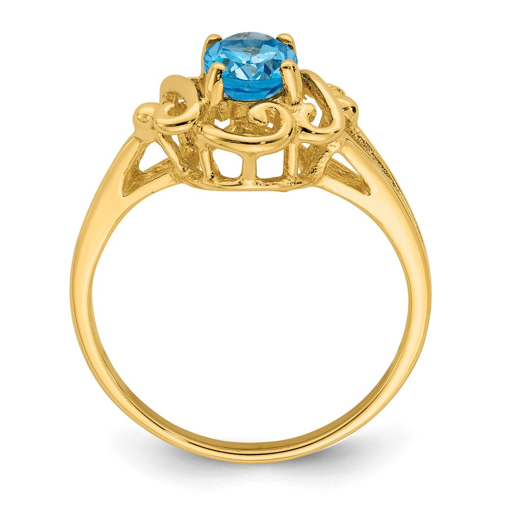 14K Gelbgold Ring mit ovalem Blautopas, 7x5mm