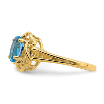 14K Gelbgold Ring mit ovalem Blautopas, 7x5mm