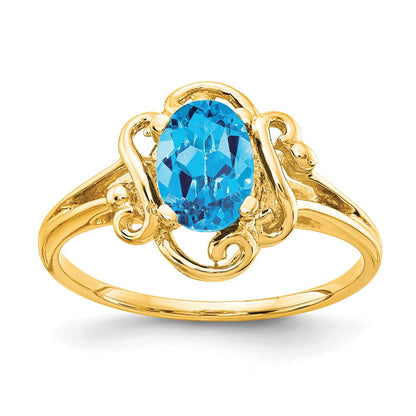14K Gelbgold Ring mit ovalem Blautopas, 7x5mm