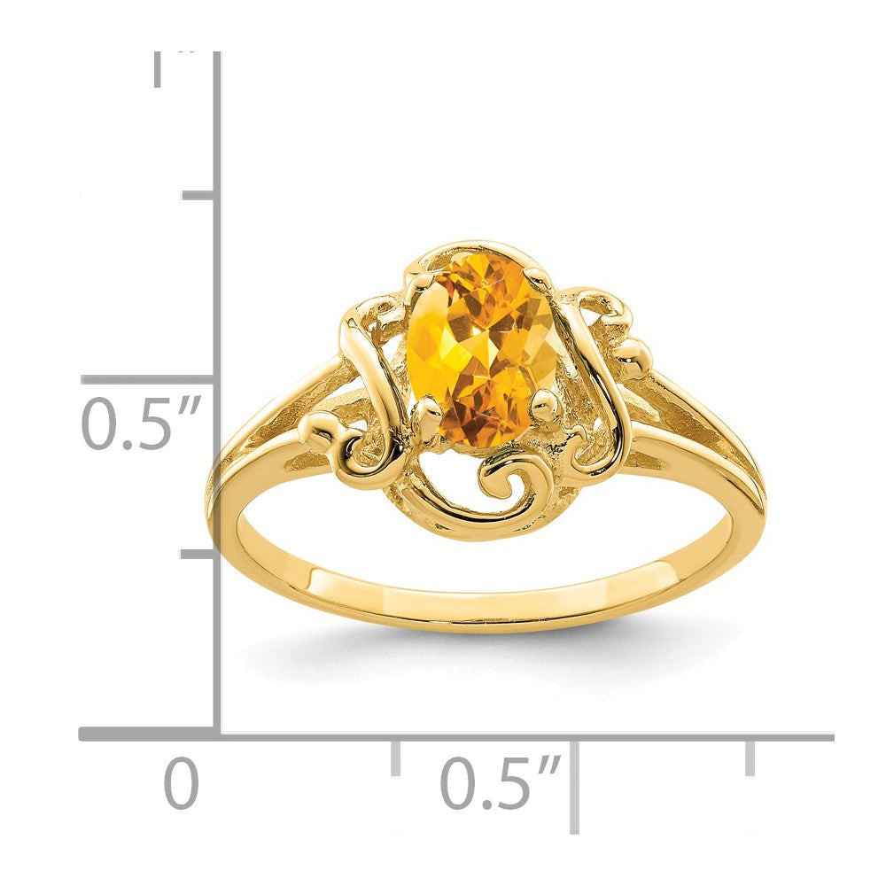14K Gelbgold Ring mit Citrin im Karo-Schliff, oval, 7x5 mm