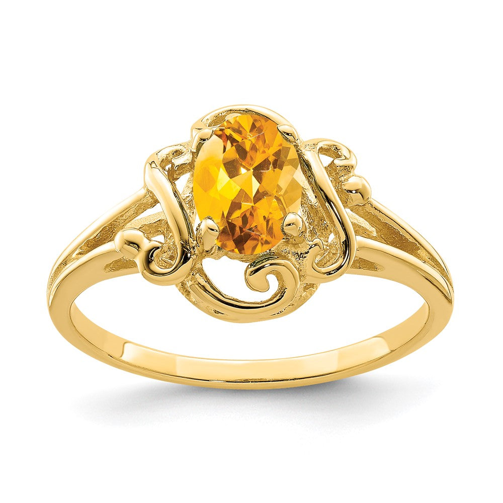 14K Gelbgold Ring mit Citrin im Karo-Schliff, oval, 7x5 mm