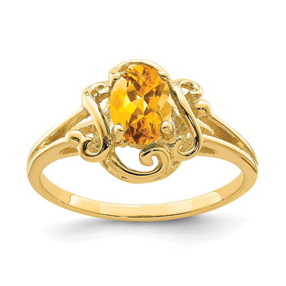 14K Gelbgold Ring mit Citrin im Karo-Schliff, oval, 7x5 mm
