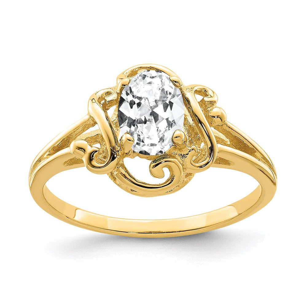 14K Gelbgold Ring mit ovalem Zirkonia, 7 x 5 mm