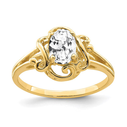 14K Gelbgold Ring mit ovalem Zirkonia, 7 x 5 mm